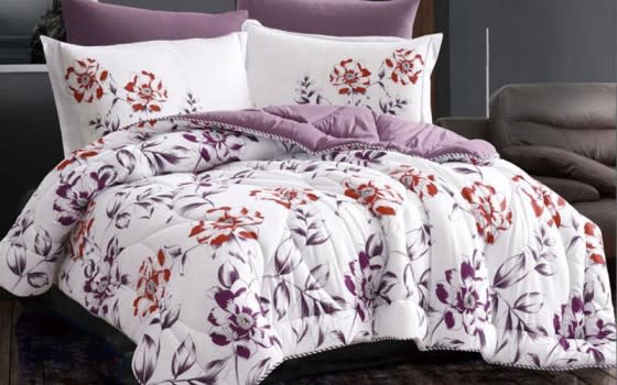 Zumrd Comforter Bedding Set 6 Pcs - King White & Purple