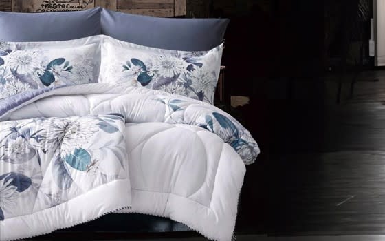 Zumrd Comforter Bedding Set 6 Pcs - King White & Blue
