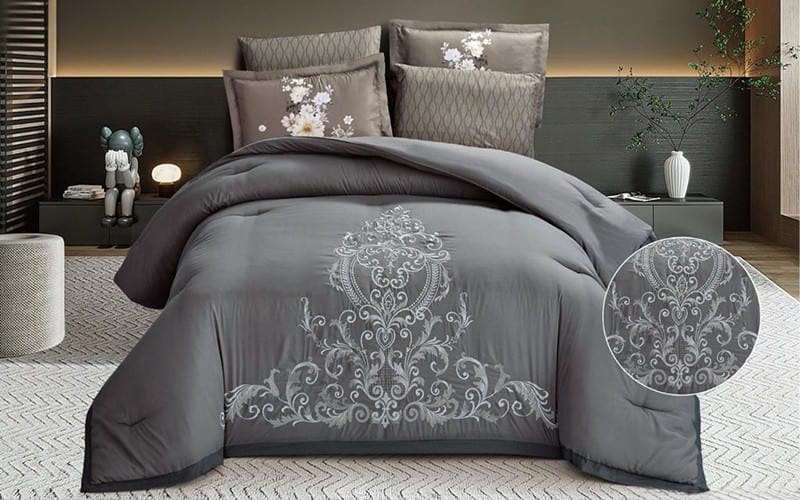 Quila Embroidered Comforter Bedding Set 4 Pcs - Single Grey
