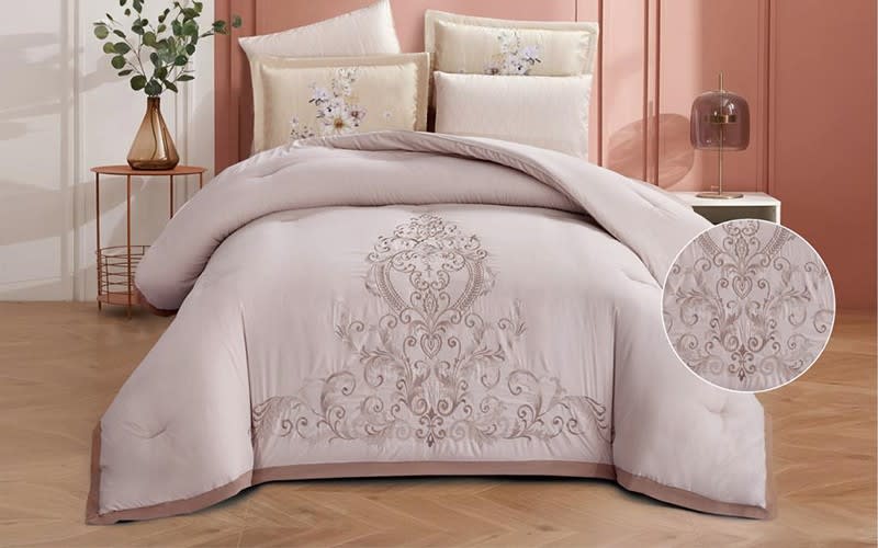 Quila Embroidered Comforter Bedding Set 4 Pcs - Single L.Beige