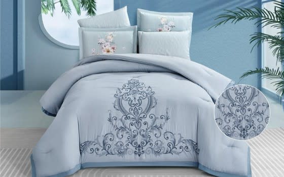 Quila Embroidered Comforter Bedding Set 4 Pcs - Single L.Blue