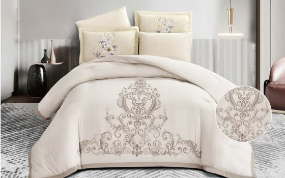 Quila Embroidered Comforter Bedding Set 4 Pcs - Single Cream