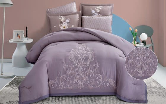 Quila Embroidered Comforter Bedding Set 4 Pcs - Single Purple