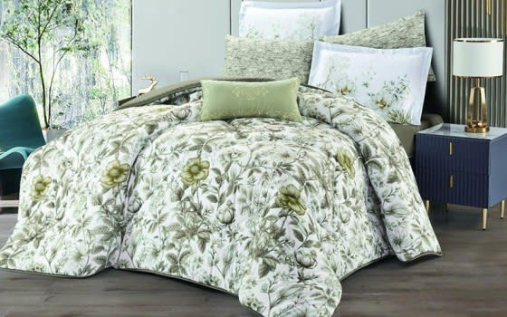 Elaine Comforter Bedding Set 7 PCS - King White & Green