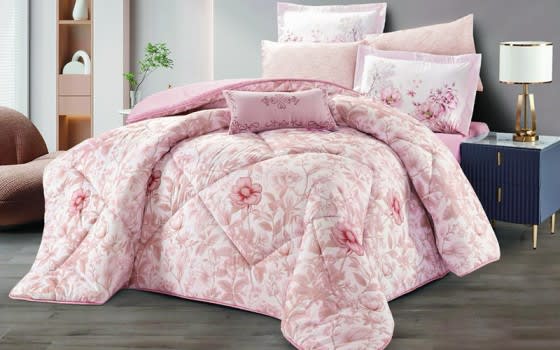 Elaine Comforter Bedding Set 7 PCS - King White & Pink