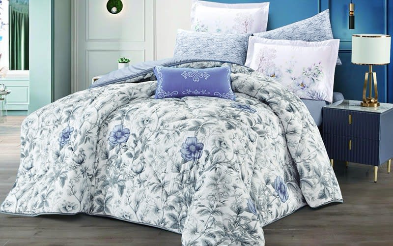Elaine Comforter Bedding Set 5 PCS - Single White & Blue