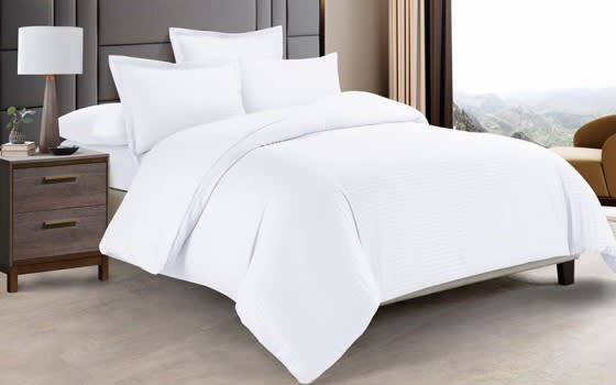 Boss Stripe Quilt Cover Bedding Set Without Filling 6 PCS - King White
