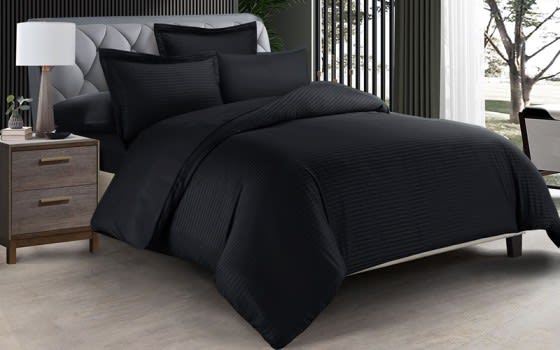 Boss Stripe Quilt Cover Bedding Set Without Filling 6 PCS - King Black