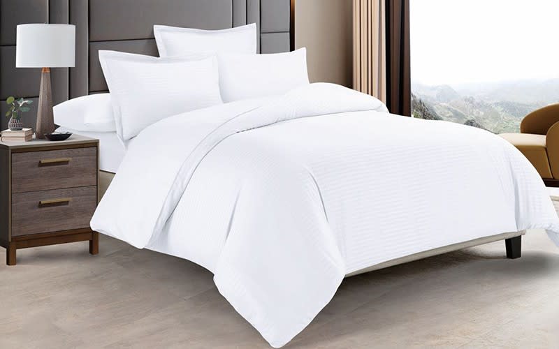 Boss Stripe Quilt Cover Bedding Set Without Filling 4 Pcs - Single White