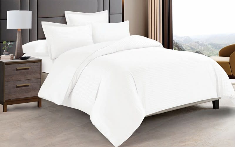 Boss Stripe Quilt Cover Bedding Set Without Filling 4 Pcs - Single Off White 