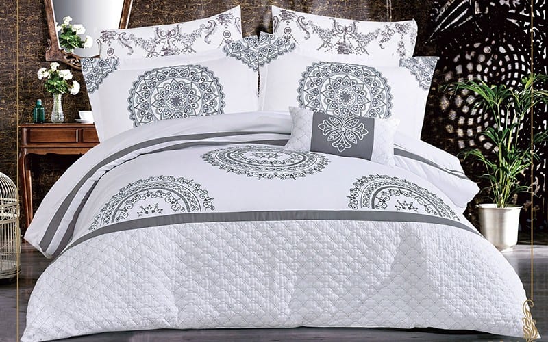 Bari Embroidered Comforter Bedding Set 7 PCS - King White & Grey