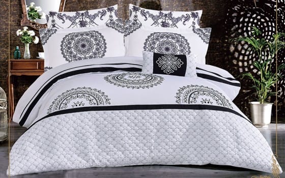 Bari Embroidered Comforter Bedding Set 7 PCS - King White & Black