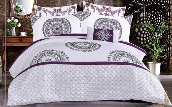 Bari Embroidered Comforter Bedding Set 7 PCS - King White & Purple
