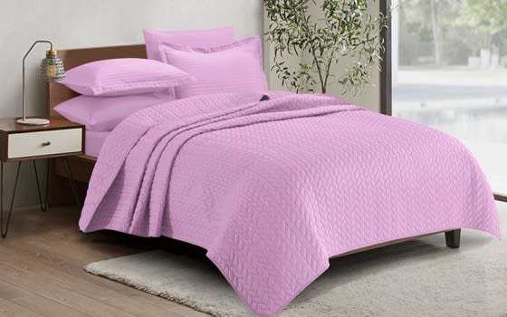 Boss Stripe BedSpread Set 4 Pcs- Single Pink