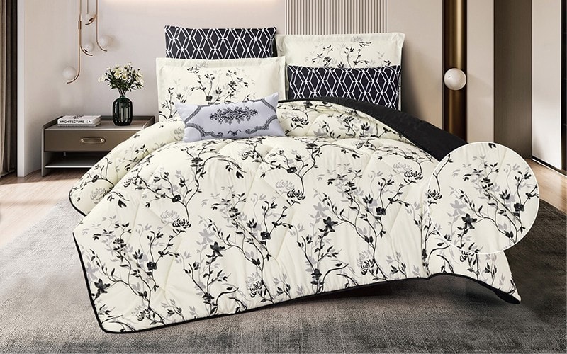 Diana Printed Comforter Bedding Set 7 PCS - King Cream & D.Grey