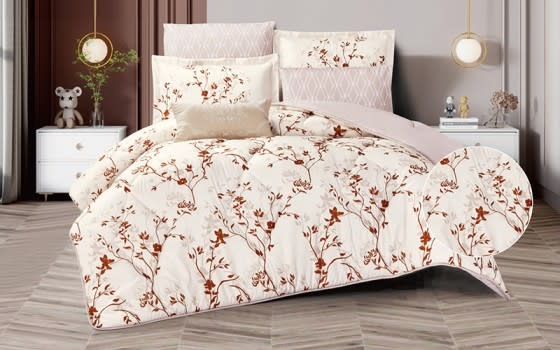 Diana Printed Comforter Bedding Set 7 PCS - King Cream & Brown