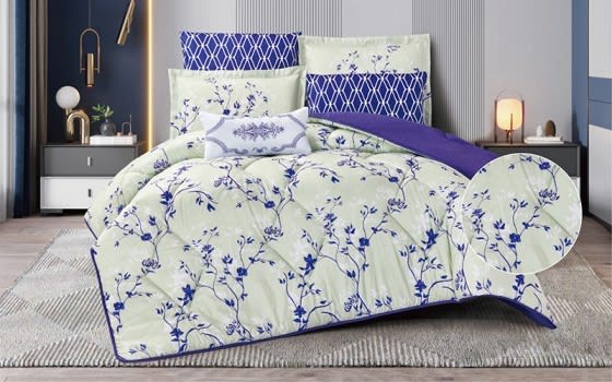 Diana Printed Comforter Bedding Set 7 PCS - King Cream & Purple