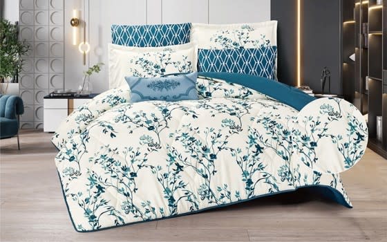 Diana Printed Comforter Bedding Set 5 PCS - Single Cream & Turquoise