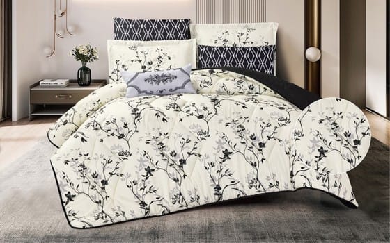 Diana Printed Comforter Bedding Set 5 PCS - Single Cream & D.Grey