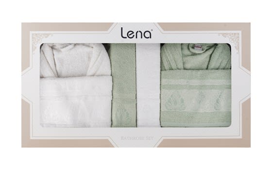 Lena Family Cotton Bathrobe Set 6 PCS - Cream & L.Green