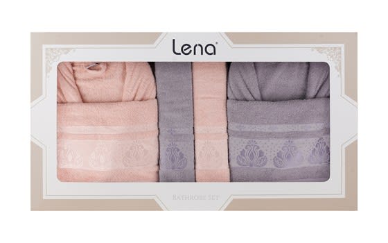 Lena Family Cotton Bathrobe Set 6 PCS - Grey & L.Pink