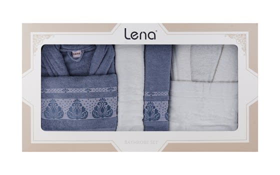 Lena Family Cotton Bathrobe Set 6 PCS - Blue & Cream