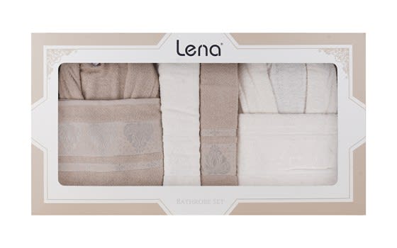 Lena Family Cotton Bathrobe Set 6 PCS - Beige & Cream