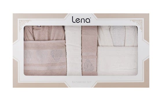 Lena Family Cotton Bathrobe Set 6 PCS - Cream & L.Beige