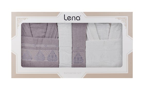 Lena Family Cotton Bathrobe Set 6 PCS - Grey & Cream