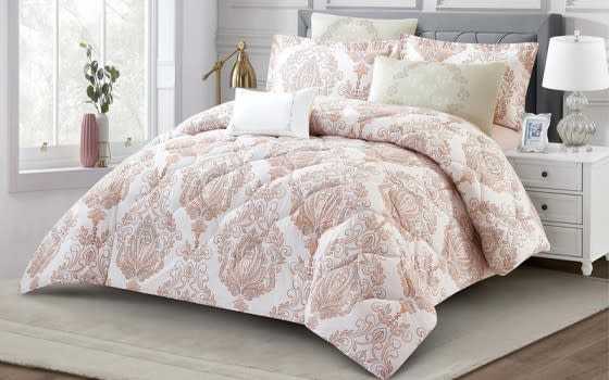 Zamzam Home Comforter Bedding Set 7 PCS - King White & Beige