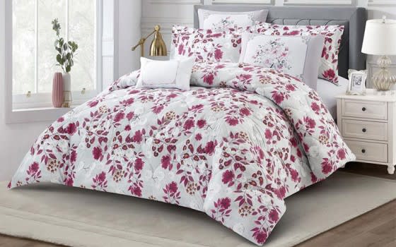 Zamzam Home Comforter Bedding Set 7 PCS - King White & Burgundy