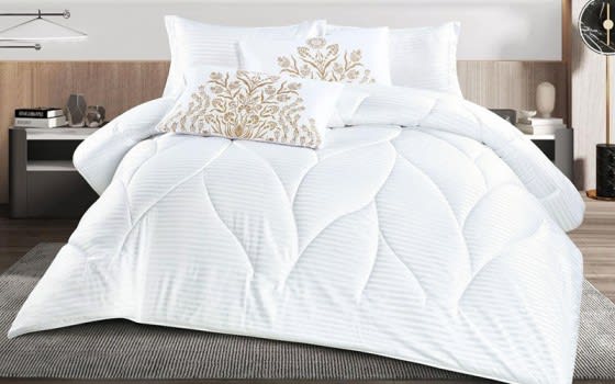 Rachel Stripe Comforter Bedding Set 4 Pcs - Single White