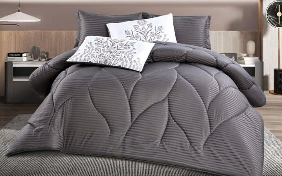 Rachel Stripe Comforter Bedding Set 4 Pcs - Single D.GREY