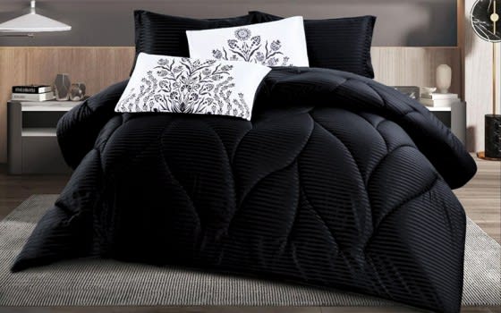 Rachel Stripe Comforter Bedding Set 4 Pcs - Single Black