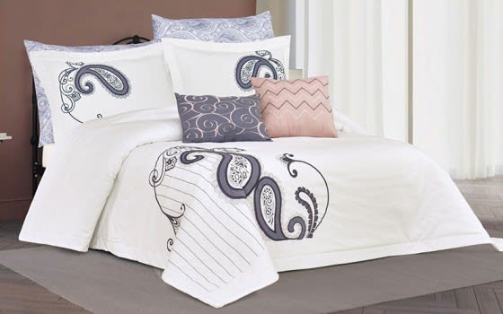 Shakira Embroidered Quilt Cover Bedding Set Without Filling 7 PCS - King Off White