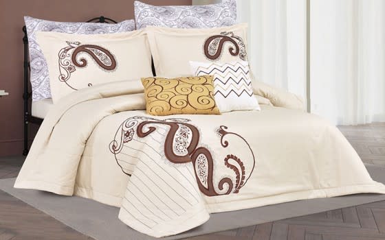 Shakira Embroidered Quilt Cover Bedding Set Without Filling 7 PCS - King L.Beige