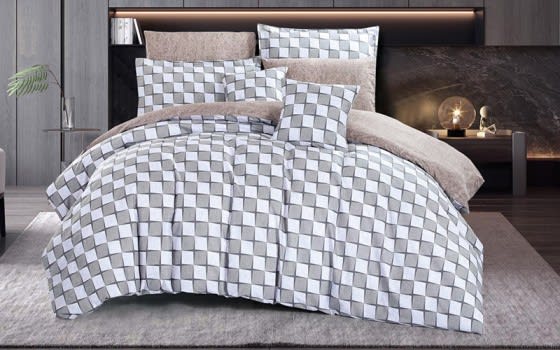 Sheik Cotton Comforter Bedding Set 8 PCS - King White & Grey