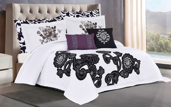 Aguilera Embroidered Quilt Cover Bedding Set Without Filling 7 PCS - King White