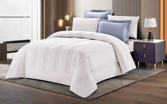 Mozart Double Face Comforter Bedding Set 6 PCs - King Grey & L.Beige 