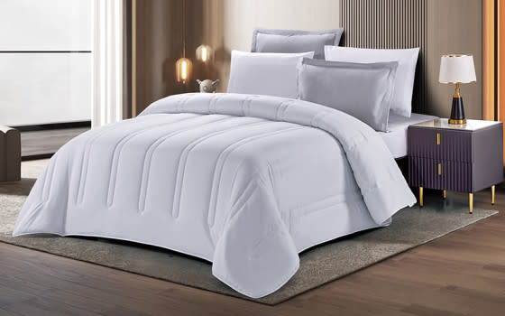 Mozart Double Face Comforter Bedding Set 6 PCs - King L.Grey & Silver 