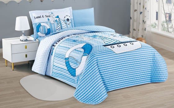 Light Kids Bed Spread 4 PCS - Sky Blue