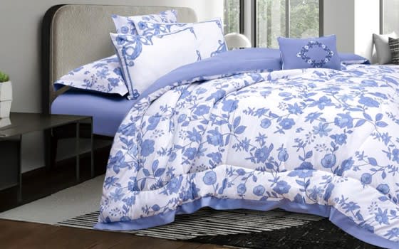 New Artha Cotton Comforter Bedding Set 7 PCS - King White & Purple