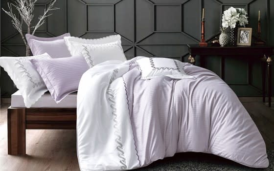 Lmar Embroidered and Stripe Comforter Bedding Set 7 PCS - King L.Purple