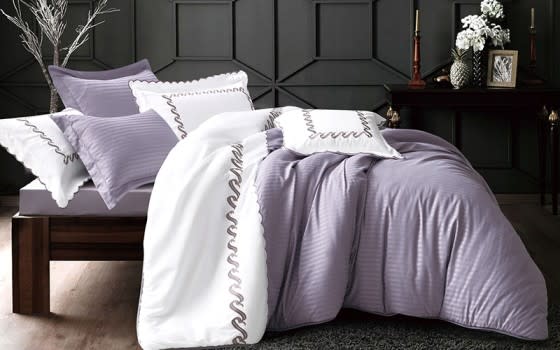Lmar Embroidered and Stripe Comforter Bedding Set 7 PCS - King Purple
