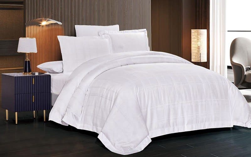 Jad Stripe Comforter Bedding Set 6 PCS - Queen White