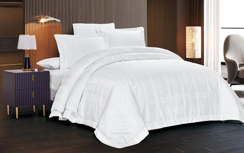 Jad Stripe Comforter Bedding Set 6 PCS - Queen Off White