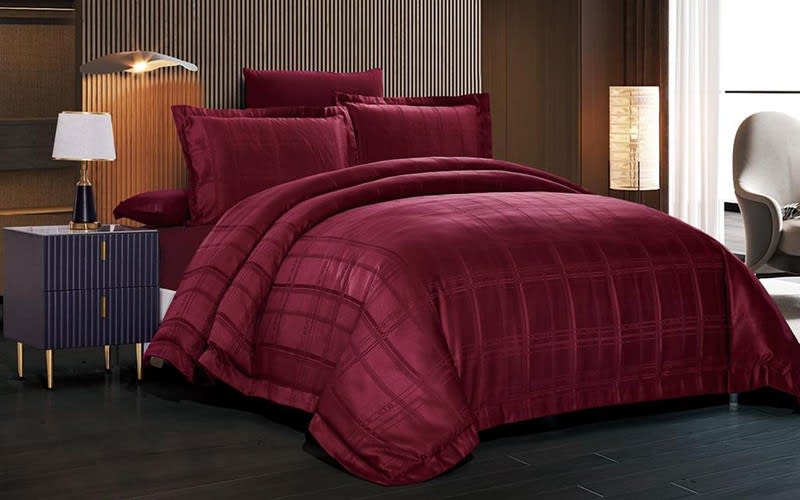 Jad Stripe Comforter Bedding Set 6 PCS - Queen Burgandy