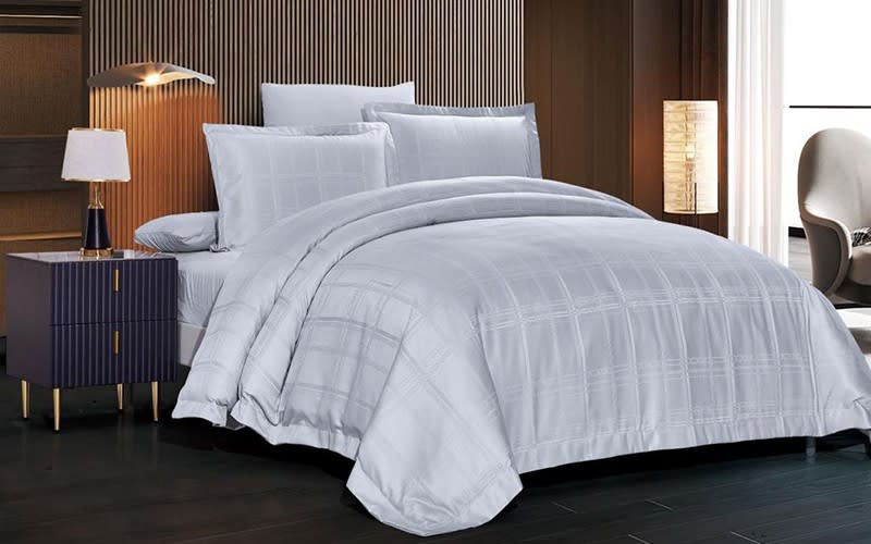 Jad Stripe Comforter Bedding Set 6 PCS - Queen Silver