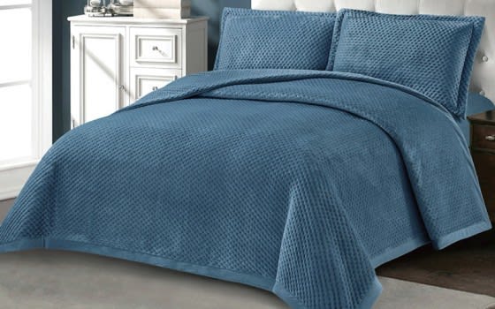 Cannon Pinsonic Flannel Bedspread Set 3 PCS - Single Blue