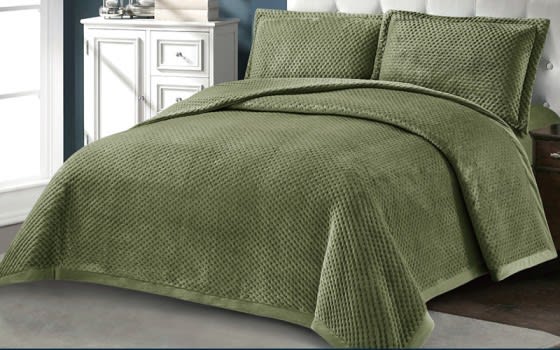 Cannon Pinsonic Flannel Bedspread Set 3 PCS - Single Green